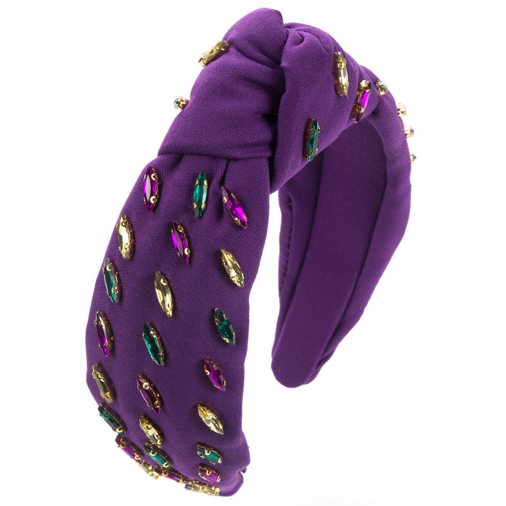 Wholesale Carnival Baroque High Skull Hand-sewn Colorful Diamond Wide-brimmed Headband